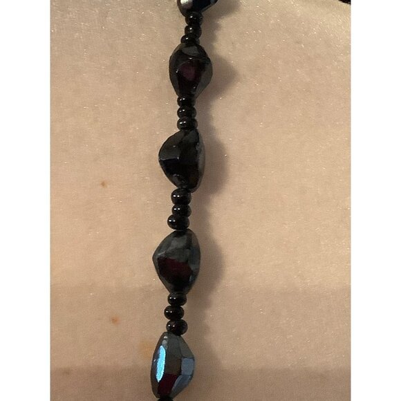 Black Glass Bead Necklace -- 32" - Picture 9 of 14